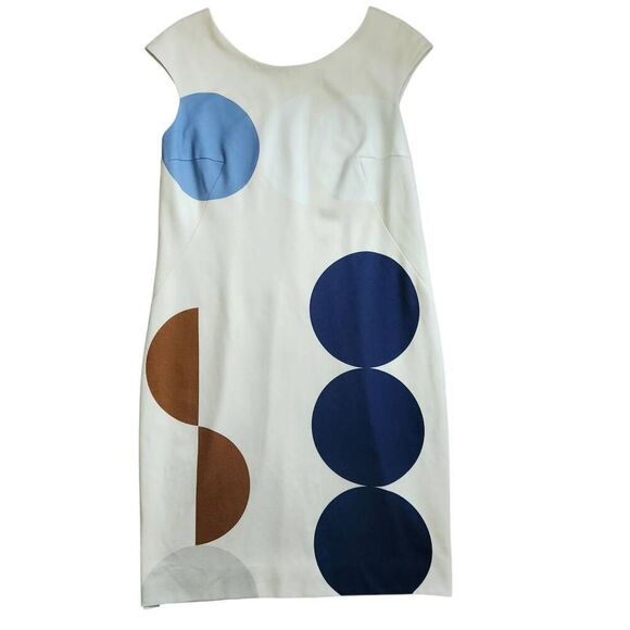 Akris Punto Shift Dress 12 Knit Geometric Abstract Polka Dot Sleeveless Ivory Ca - Picture 2 of 7